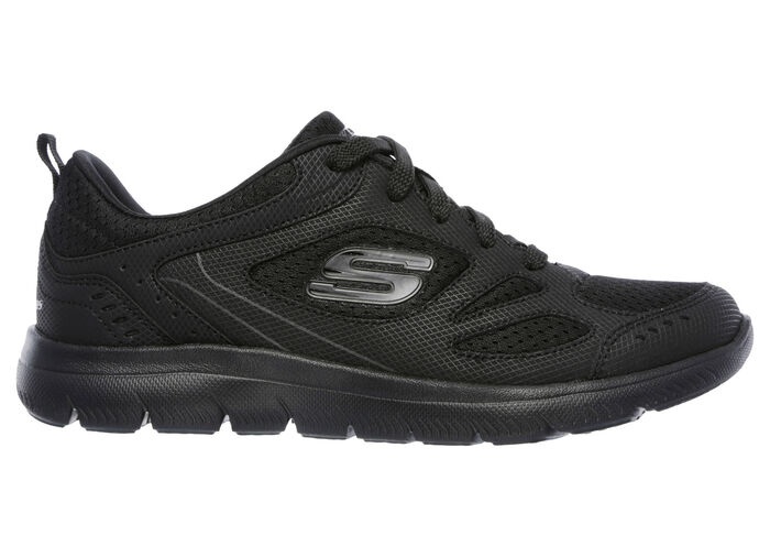 SKECHERS, sportliche Damen-Sneaker, mit Nappaleder-Besätzen SCHWARZ